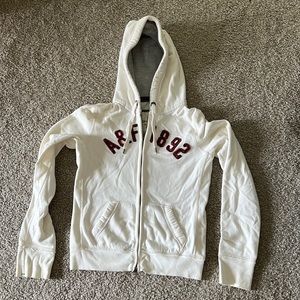 Abercrombie & fitch woman’s hoodie size medium white cream color w/ red letters